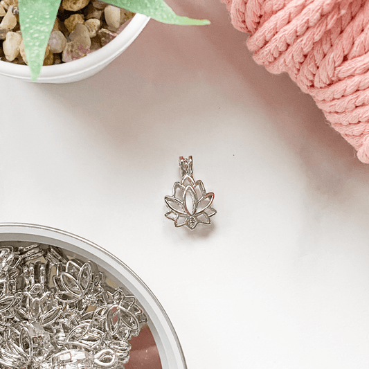 10 Pack Lotus Cage Pendants | Antique Silver Tone | Fits 7mm pearl or Gemstone - Cottonknotsxx