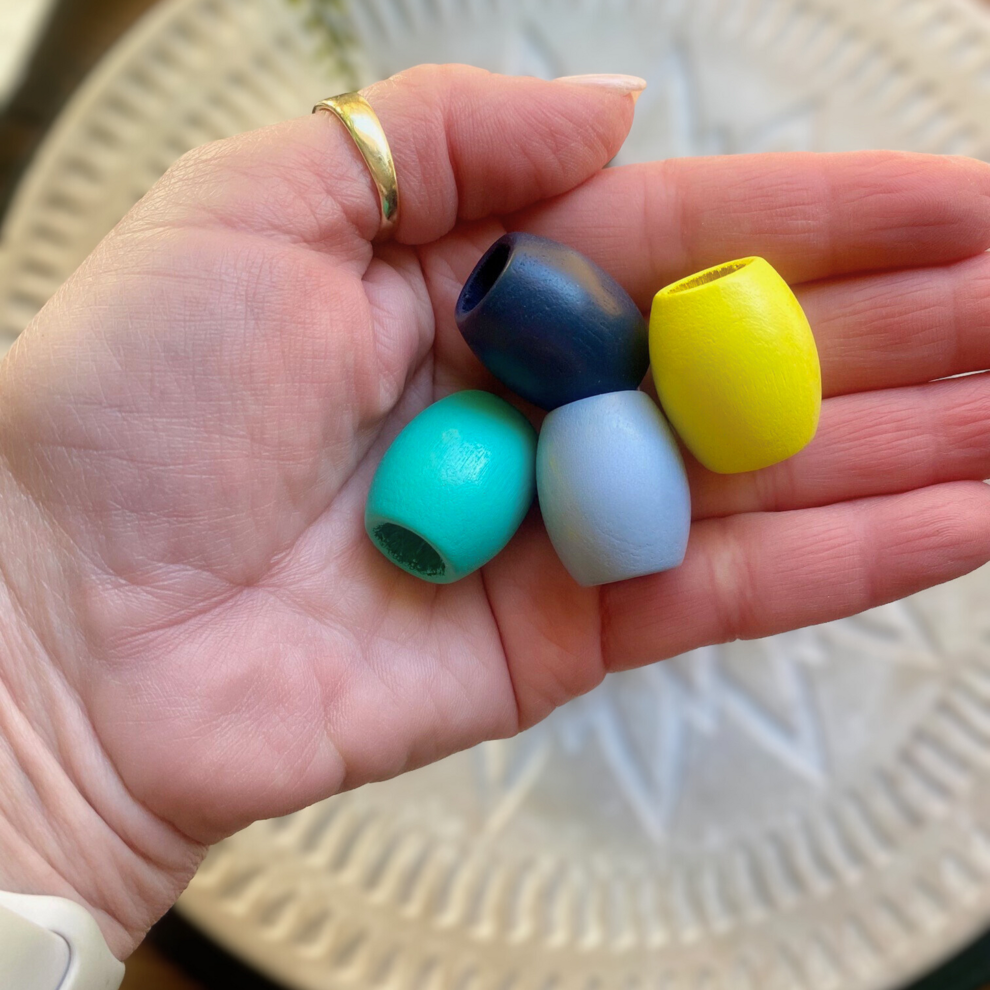 12 Pack | Rugby Wooden Beads | 25mm x 21mm | Hole 11mm | MIXED COLOURS - Cottonknotsxx