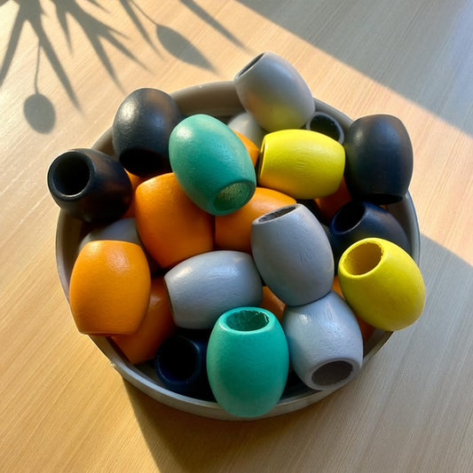 12 Pack | Rugby Wooden Beads | 25mm x 21mm | Hole 11mm | MIXED COLOURS - Cottonknotsxx