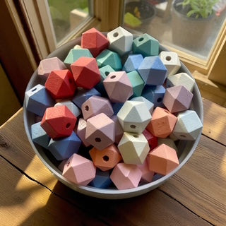 24 Pack | Hexagon Wooden Beads | 15mm | Hole 3.5mm | MIXED COLOURS - Cottonknotsxx