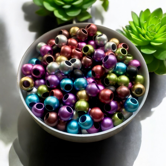 24 Pack | Round Metallic Acrylic Beads | 12 x 10mm | Hole 6mm | Mixed Colours - Cottonknotsxx