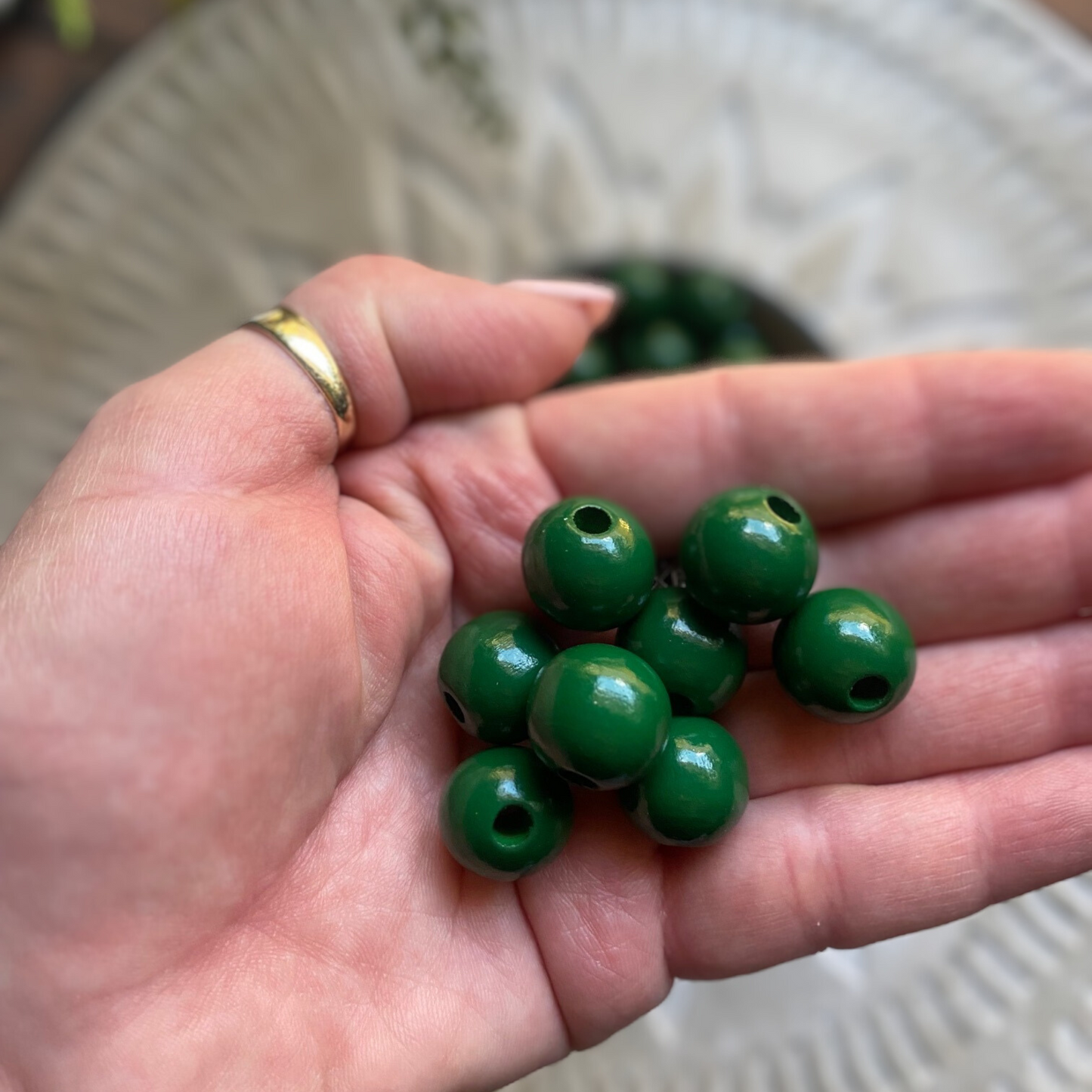 24 Pack | Round Wooden Beads | 16mm | Hole 4mm | Forest Green - Cottonknotsxx