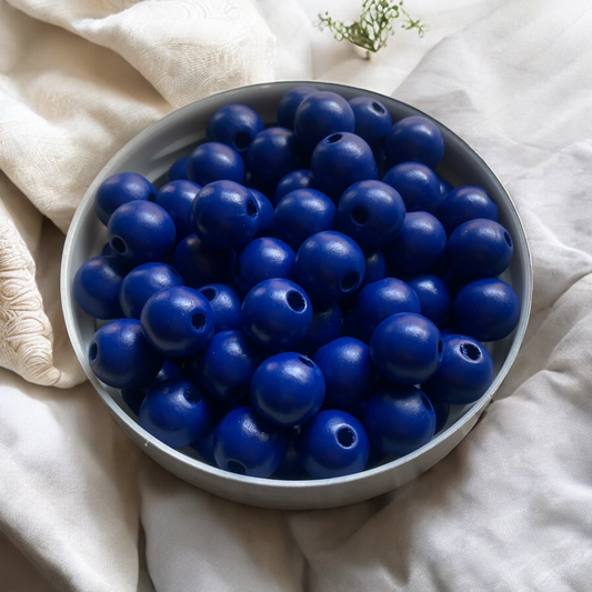24 Pack | Round Wooden Beads | 16mm | Hole 4mm | Midnight Blue - Cottonknotsxx