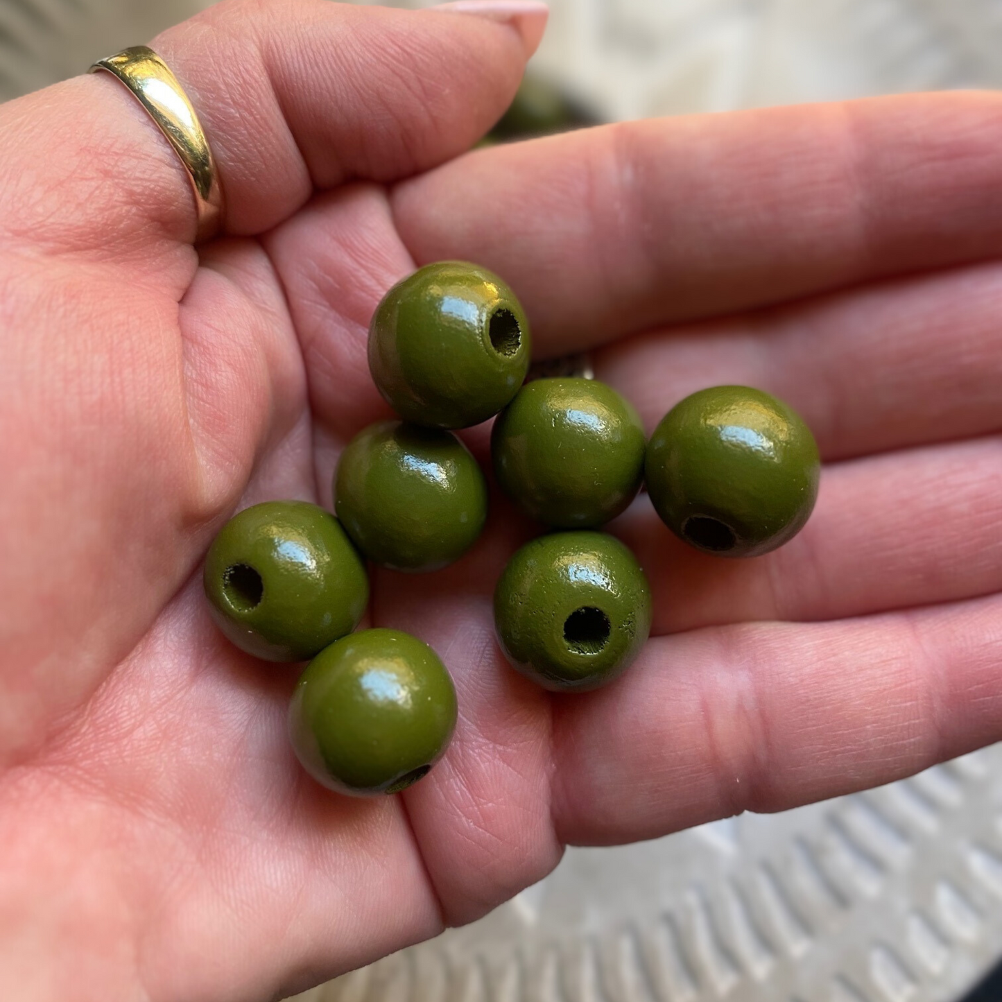 24 Pack | Round Wooden Beads | 16mm | Hole 4mm | Olive - Cottonknotsxx