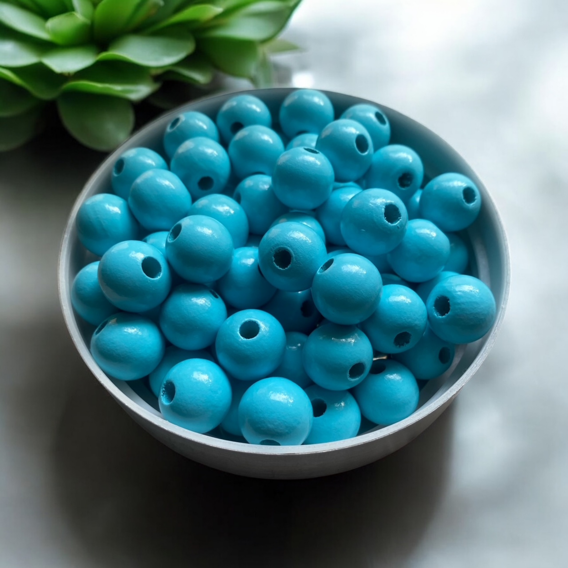 24 Pack | Round Wooden Beads | 16mm | Hole 4mm | Pastel Blue - Cottonknotsxx