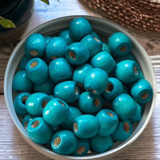 24 Pack | Round Wooden Beads | 16mm | Hole 8mm | Cyan - Cottonknotsxx
