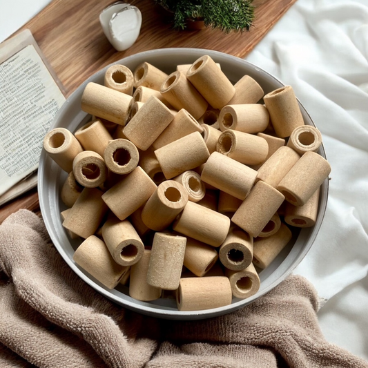 24 Pack | Wooden Column Beads | 18 x 11.5mm | Hole 6mm | Blanched Almond - Cottonknotsxx