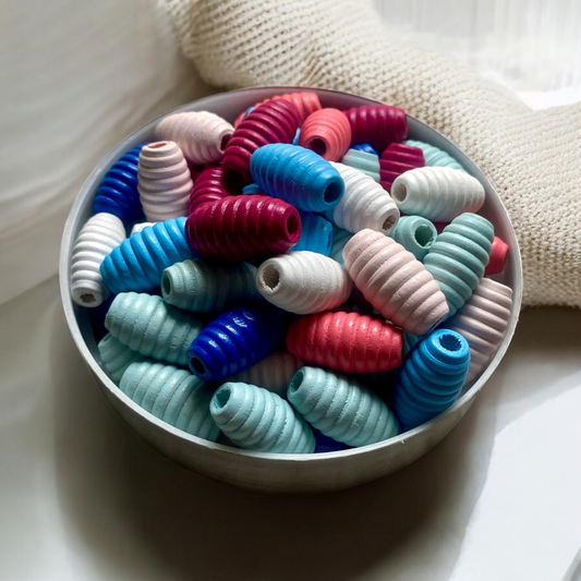 24 Pack | Wooden Oval Beehive Beads | 25 x 14mm | Hole 5mm | Mixed Colours - Cottonknotsxx