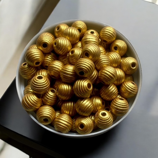 24 Pack | Wooden Round Beehive Beads | 16 x 15mm | Hole 4mm | Goldenrod - Cottonknotsxx