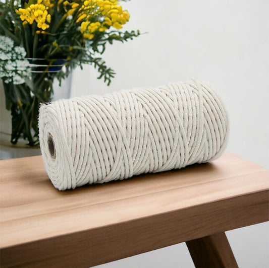 3MM Braided Macrame Cord | NATURAL | 100% Pure Cotton | 100m - Cottonknotsxx