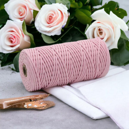 3MM Braided Macrame Cord | PINK SALT | 100% Pure Cotton | 100m - Cottonknotsxx