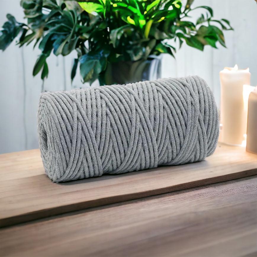 3MM Braided Macrame Cord | STEEL GREY | 100% Pure Cotton | 100m - Cottonknotsxx