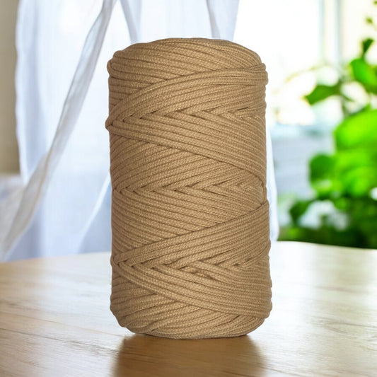 3MM LUXE Premium Braided Cord | BISCUIT | 100% Pure Cotton | 100m - Cottonknotsxx