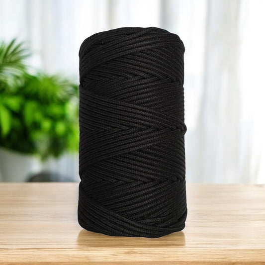 3MM LUXE Premium Braided Cord | BLACK | 100% Pure Cotton | 100m - Cottonknotsxx