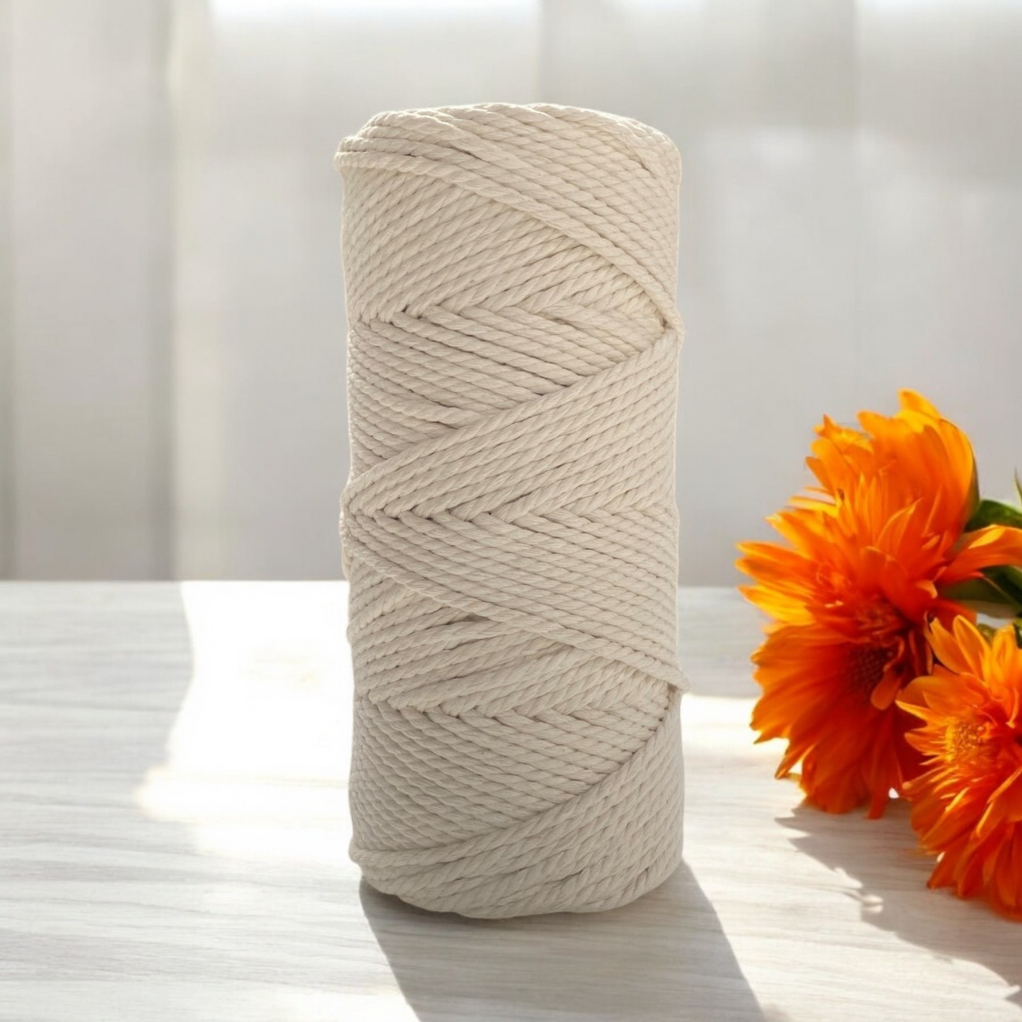 4mm 3ply Macrame Cord | NATURAL | 100% Cotton | 100m - Cottonknotsxx