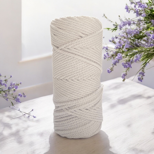 4mm 3ply Macrame Cord | WHITE | 100% Cotton | 100m - Cottonknotsxx