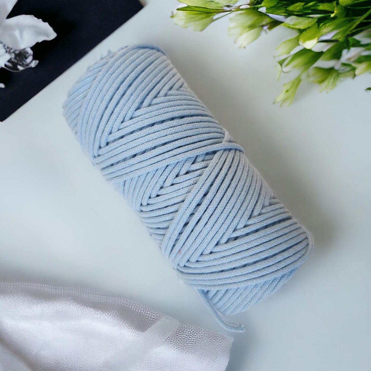 4MM Braided Macrame Cord | PASTEL BLUE | 100% Pure Cotton | 100m - Cottonknotsxx