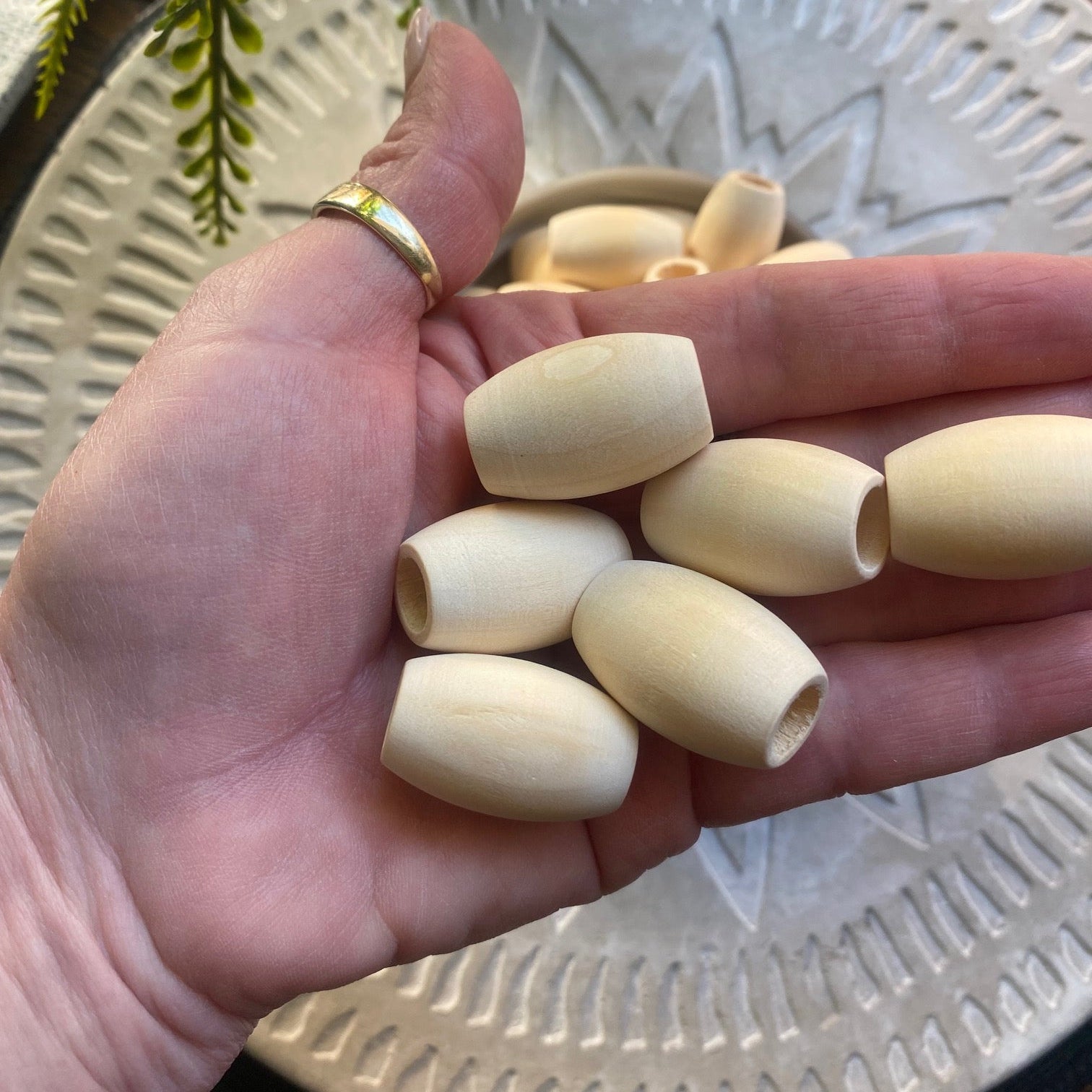 50 Pack | Egg Shaped Natural Wooden Beads | 30x20mm | Hole 10mm - Cottonknotsxx