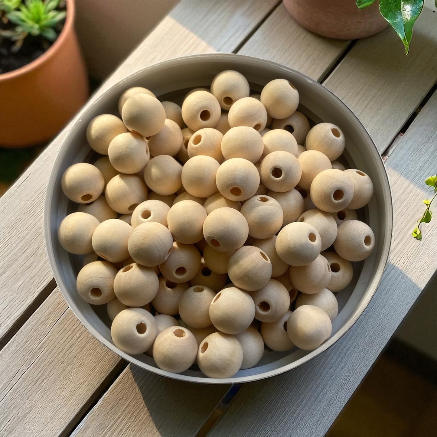 50 Pack | Round Natural Wooden Beads | 14mm | Hole 3~4mm - Cottonknotsxx