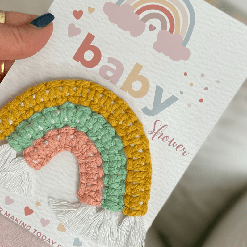 Baby Shower Thank you Bomboniere | Macrame Rainbow Fridge Magnet | Handmade Gift with Card - Cottonknotsxx