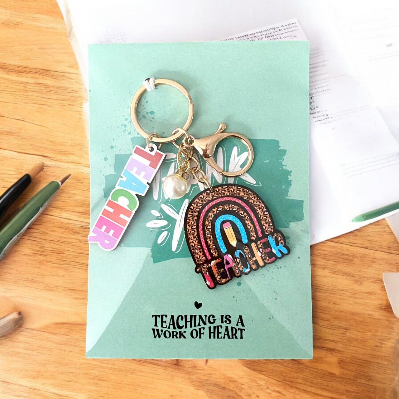 🎨 Colourful & Clever: "Best Teacher Ever" Pencil Case & Keyring Gift Set - Cottonknotsxx