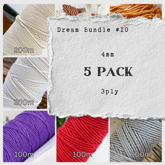 DREAM BUNDLE #10 | 4mm 3ply Macrame Cord | 5 ROLLS | 100% Cotton - Cottonknotsxx