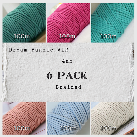 DREAM BUNDLE #12 | 4mm Braided Macrame Cord | 6 ROLLS | 100% Cotton - Cottonknotsxx