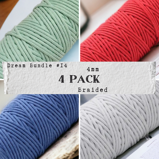 DREAM BUNDLE #14 | 4mm Braided Macrame Cord | 4 ROLLS | 100% Cotton - Cottonknotsxx