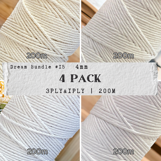 DREAM BUNDLE #15 | 4mm Macrame Cord & String | 4 ROLLS | 100% Cotton - Cottonknotsxx