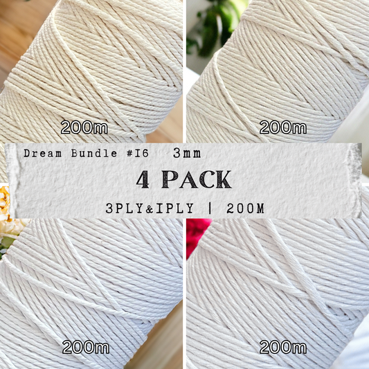 DREAM BUNDLE #16 | 3mm Macrame Cord & String | 4 ROLLS | 100% Cotton - Cottonknotsxx