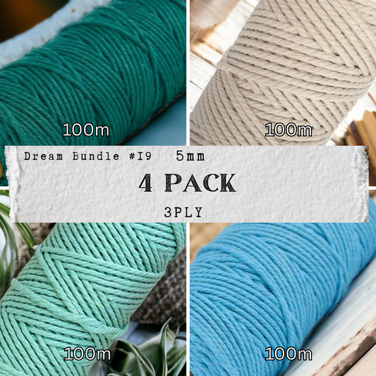 DREAM BUNDLE #19 | 5mm 3Ply Macrame Cord | 4 ROLLS | 100% Cotton - Cottonknotsxx