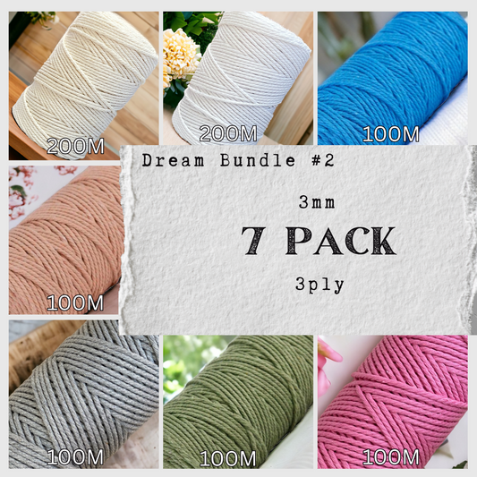 DREAM BUNDLE #2 | 3mm 3ply Macrame Cord | 7 ROLLS | 100% Cotton - Cottonknotsxx