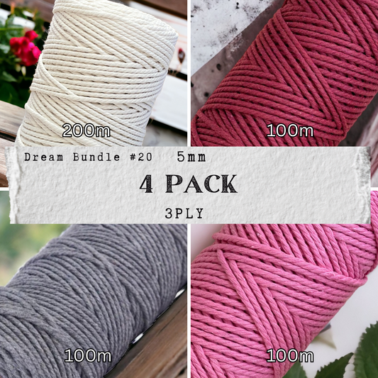 DREAM BUNDLE #20 | 5mm 3Ply Macrame Cord | 4 ROLLS | 100% Cotton - Cottonknotsxx