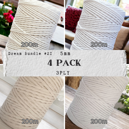 DREAM BUNDLE #21 | 5mm Macrame Cord | 4 ROLLS | 100% Cotton - Cottonknotsxx