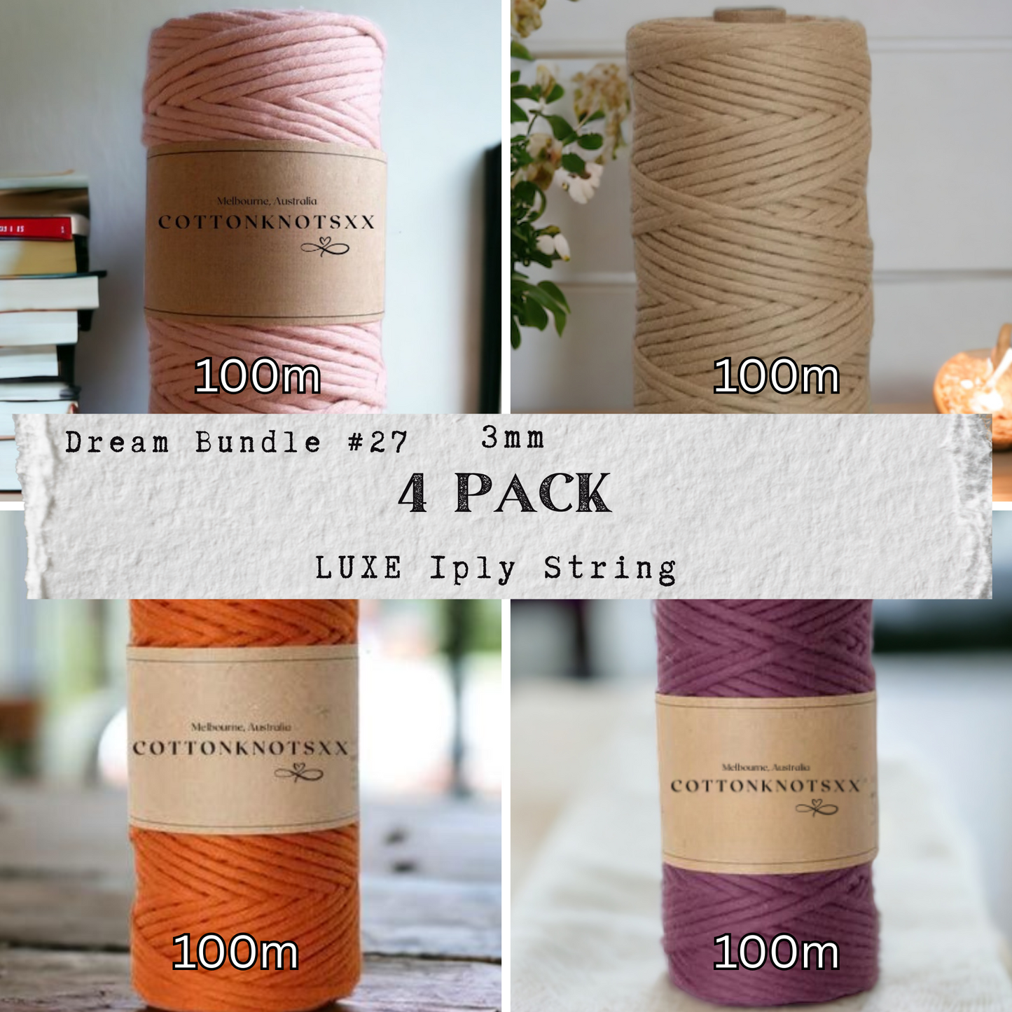 DREAM BUNDLE #27 | 3mm Luxe Premium Macrame String | 4 ROLLS | 100% Cotton - Cottonknotsxx