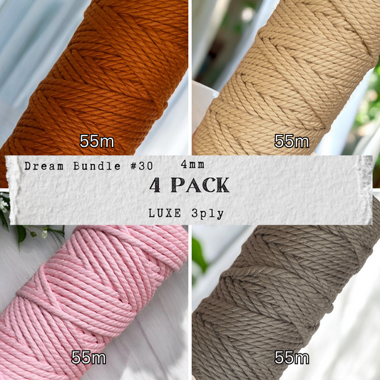 DREAM BUNDLE #30 | 4mm 3ply Luxe Premium Macrame Cord | 4 ROLLS | 100% Cotton - Cottonknotsxx