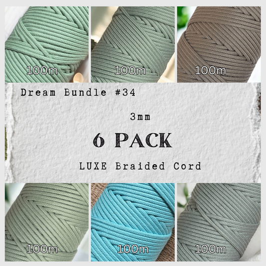 DREAM BUNDLE #34 | 3mm Luxe Braided Macrame Cord | 6 ROLLS | 100% Cotton - Cottonknotsxx