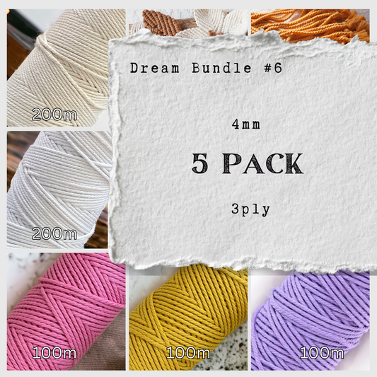 DREAM BUNDLE #6 | 4mm 3ply Macrame Cord | 5 ROLLS | 100% Cotton - Cottonknotsxx