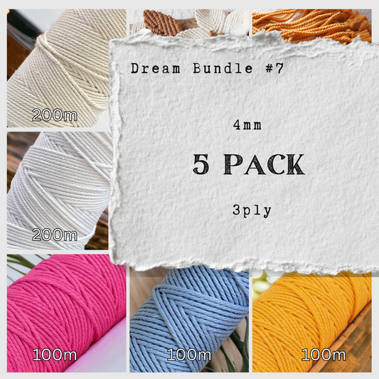 DREAM BUNDLE #7 | 4mm 3ply Macrame Cord | 5 ROLLS | 100% Cotton - Cottonknotsxx
