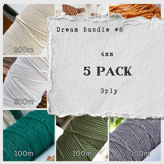 DREAM BUNDLE #8 | 4mm 3ply Macrame Cord | 5 ROLLS | 100% Cotton - Cottonknotsxx