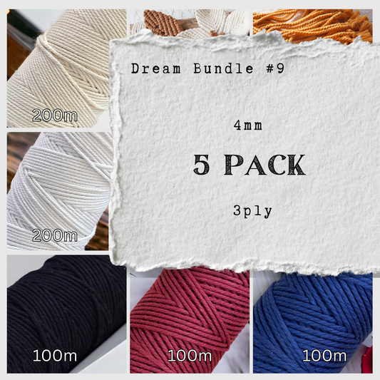 DREAM BUNDLE #9 | 4mm 3ply Macrame Cord | 5 ROLLS | 100% Cotton - Cottonknotsxx