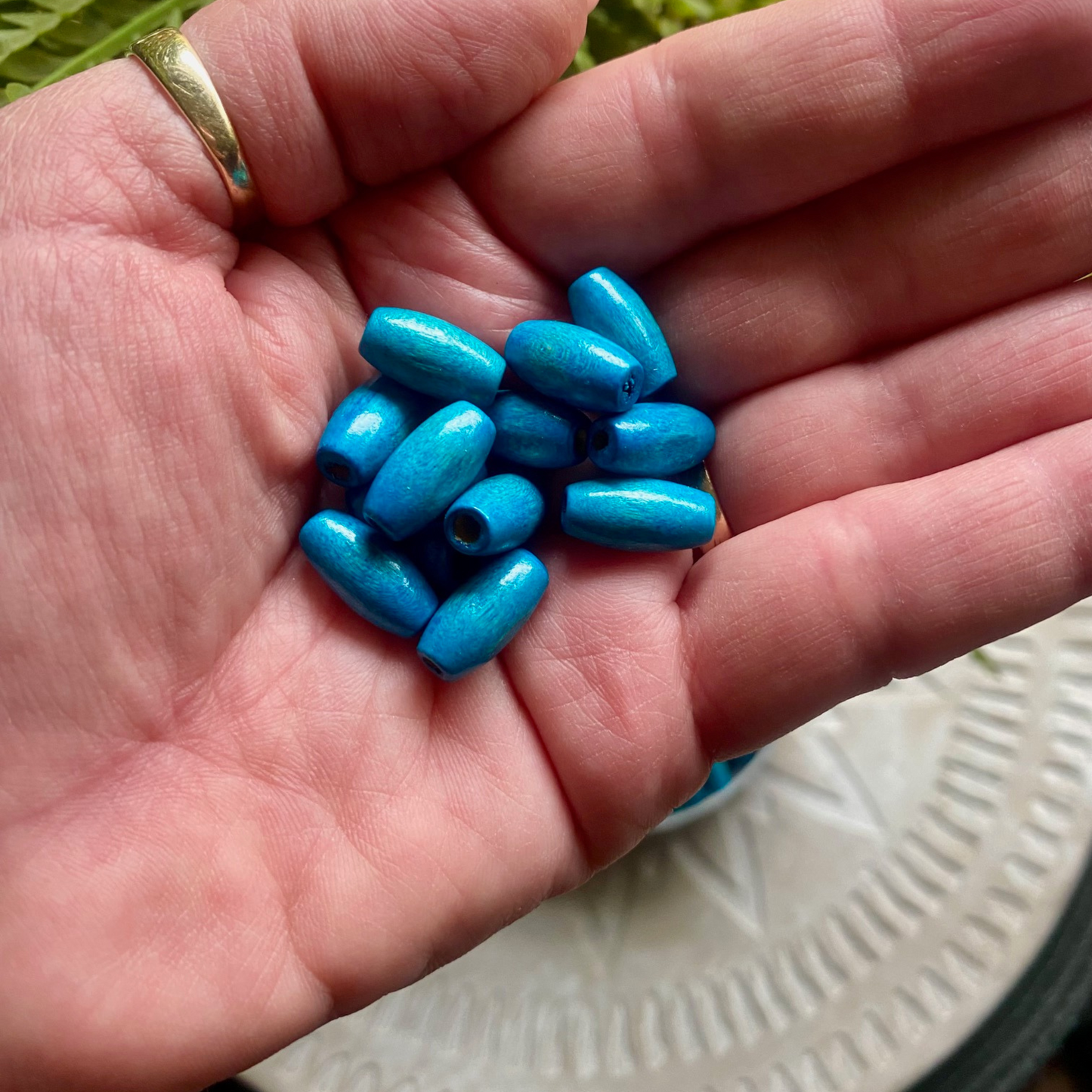 Wooden Rugby Beads | 100 Beads (28g) |15mm Hole 3mm | Teal - Cottonknotsxx