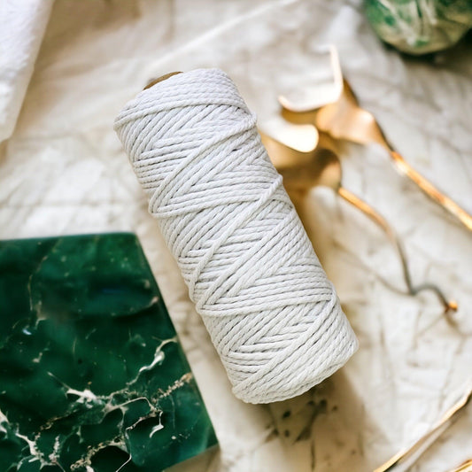 3MM 3ply Macrame Cord | WHITE | 100% Recycled Cotton | 100m - Cottonknotsxx