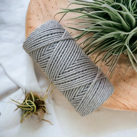 4MM 3Ply Macrame Cord | STEEL | 100% Cotton | 100m - Cottonknotsxx