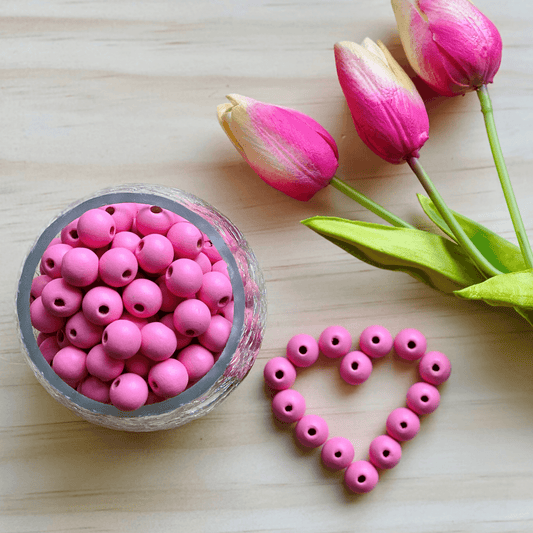 50 Per Pack Pink Wooden Beads | 12mm | 3mm hole - Cottonknotsxx