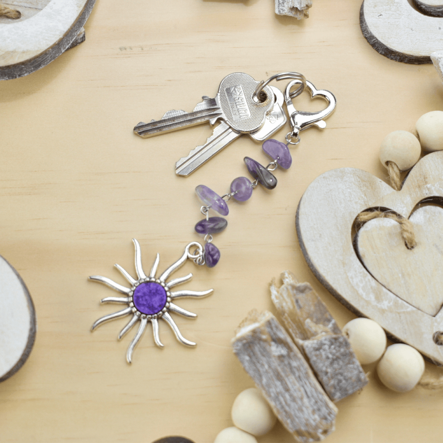 Amethyst Chakra Sun Keyring // 15cm long - Cottonknotsxx