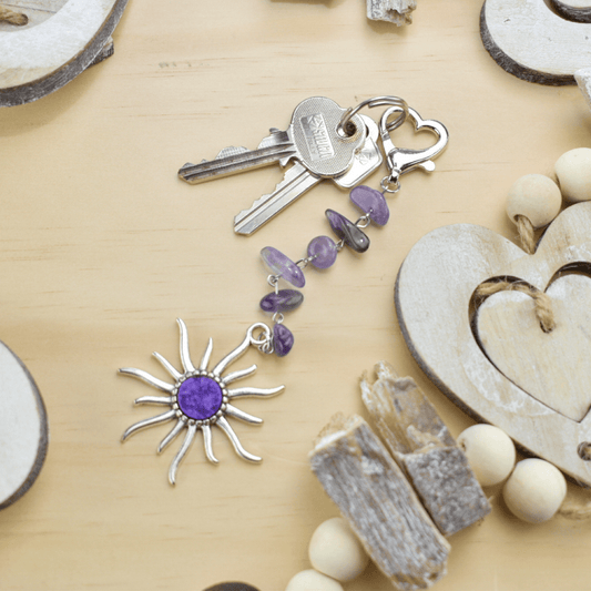 Amethyst Chakra Sun Keyring // 15cm long - Cottonknotsxx