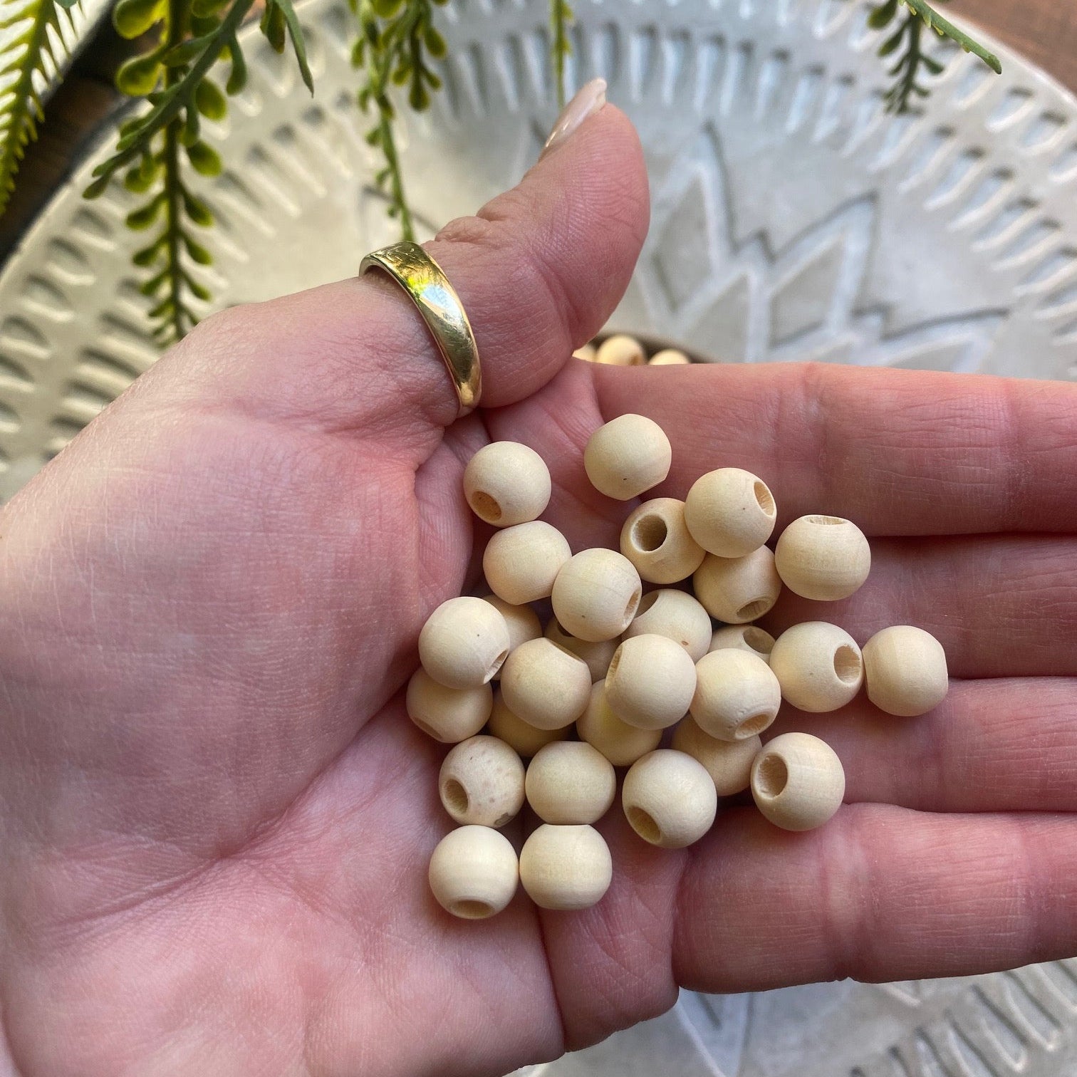 100 Pack | Round Natural Wooden Beads | 10x7.5mm | Hole 4mm - Cottonknotsxx