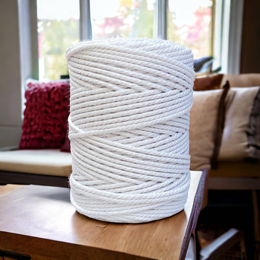 5mm 3ply Cord | 200m | WHITE | 100% Cotton - Cottonknotsxx