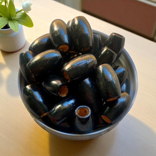 24 Pack | Barrel Wooden Beads | 28mm x 20mm | Hole 8.5~10.5mm | BLACK - Cottonknotsxx